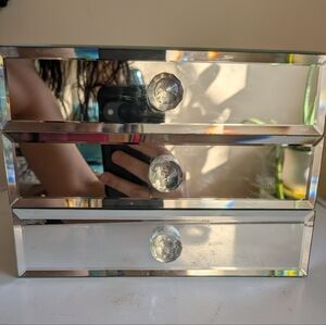 Mirrored 3-Drawer Jewelry Box with Crystal Knobs - Silver